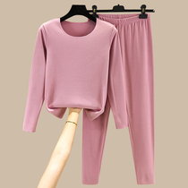 Autumn and winter velvet thermal underwear womens set self-heating trousers double-sided plus velvet thickened non-marking base shirt two-piece set