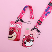Strawberry Bear hard case Card Set Lanyard Kindergarten Pick Up Cute Chest Bus Card Student Campus Citizens