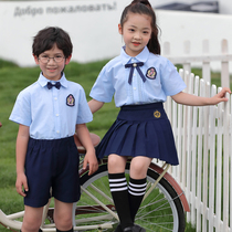 Primary and secondary school students short-sleeved shirt skirt performance dress childrens college style boys and girls chorus recitation dress set