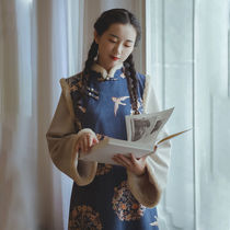 2021 autumn and winter improved cheongsam young Chinese style girl Tang dress vintage print dress two-piece female