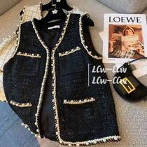 Small Fragrant pearl buckle vest female 2021 autumn new horse clip tweed shiny loose vest jacket jacket