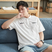 Tang Lion 2021 summer mens Polo shirt short-sleeved printed lapel Paul shirt solid color trend light summer top