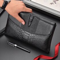 Mens hands Take bag in European and American fashion Envelopes Pure Color Mobile Phone Bag Head Layer Cow Leather Youth Business Casual Zipped Hand Grip Bag