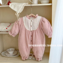 Korean version of baby clothes autumn and winter models plus velvet warm romper foreign style baby cute super cute jumpsuit to go out