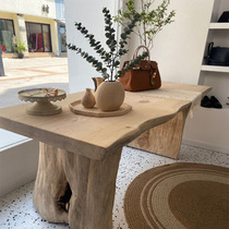 Nordic log table clothing store accessories shoes and bags placed in the island running water table display long table solid wood office board