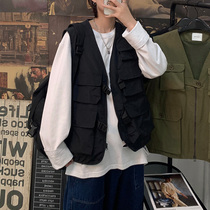 ins function wind tooling tactical vest male Japanese Spring and Autumn Tide brand trend hip hop shoulder vest coat summer