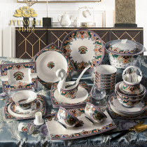 Jingdezhen ceramic dishes 60 luxury household high-grade bone China tableware set Light luxury European gift porcelain