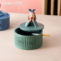 Nordic girl ashtray light luxury ins Wind cute home living room creative personality trend with cover anti-flying ash girl