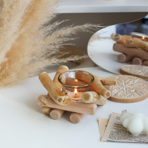 Ins Han Feng Simple Original Wooden Driftwood Candlestick Pastoral Glass Creative Ornaments Photo Props Decorations