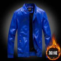 Mens leather clothes biker jacket 2019 winter plus velvet thick slim Korean version of the trend handsome leather jacket men