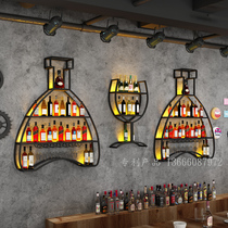 Bar table wine cabinet creative industrial wind wall-mounted restaurant shelf Wall wrought iron foreign wine whiskey red wine rack