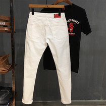 White high-end casual mens jeans 2021 autumn and winter New Tide brand plus velvet slim long pants