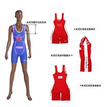 One-piece wrestling suit Mens and womens freestyle Chinese Mongolian competition training wrestling suit Spandex high elastic red and blue