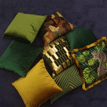 Retro green gold pillow cushion waist pillow soft simple model room fabric decoration