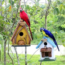 Garden balcony decoration Wooden bird house Villa Outdoor hanging kindergarten Farm house hanging garden landscape simulation