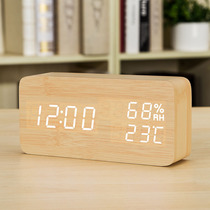 Modern creative alarm clock charging electronic clock luminous mute bedside clock Wood temperature hygrometer student childrens clock