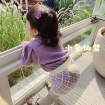 ins spring childrens knitted shorts pure cotton bread pants female baby cute rabbit tail big pp pants Foreign
