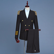 Black double-breasted suit suit Male captain pilot suit Air young handsome uniform EMCEE Battle team uniform