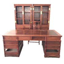 Burmese flower furniture solid wood desk cabinet Bogu rack desk study combination four-piece big fruit rosewood
