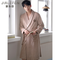 Pajamas Men Spring and Autumn Thin Coral Velvet Autumn Winter Warm Flannel Nightgown Bathrobe Long Morning Gown