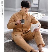 (Shopping mall same) pajamas mens autumn and winter thick cotton long sleeve home clothing cotton cotton cotton winter