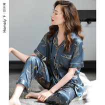 Pajamas ladies summer silk Ice Silk short sleeve trousers home clothes summer thin silk middle-aged mother suit