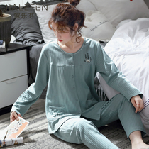 Pajamas Ladies Spring and Autumn Autumn Autumn cotton long sleeve home clothing cotton Korean fresh loose size set