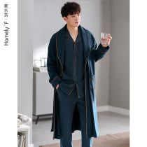 Pajamas mens robes spring and autumn cotton long sleeve home clothing mens cotton bathrobe thin long three-piece set
