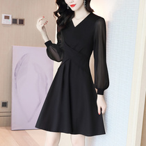 Dress Women 2021 Spring and Autumn New High-end Hepburn Little Black Skirt Temperament Slim Black Skirt Women Early Autumn Dress