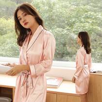 Summer silk pajamas Womens spring and Autumn nightgown Womens summer sexy ice silk thin nightgown bathrobe Summer long yukata