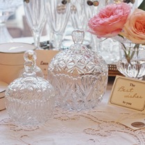 Light luxury home vintage gray transparent glass carved LACESHABBY original sugar jar snack storage jar
