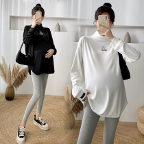 Pregnant women's jacket autumn and winter fashion simple Joker long T-shirt winter double-sided velvet with high collar bottoming shirt tide