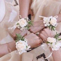 Ins Mori light champagne-colored wrist flower bride bridesmaid sister groom flower Flower wedding ceremony shooting props