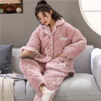 Womens winter three-layer thick coral fleece cotton pajama tops home wear long sleeves warm cotton jacket single piece cotton jacket