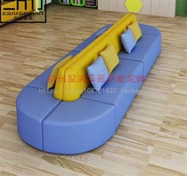 School Library multi-person double-sided creative combination shoe store early education center training class parents waiting for leather cloth sofa