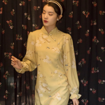 French retro temperament fairy dress thin section 2021 Cheongsam improved girl floral split niche skirt female