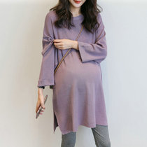Pregnant women autumn dress long sleeve knit autumn T-shirt skirt base shirt out purple dress