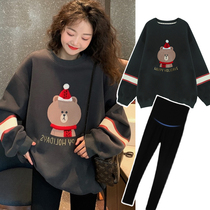 Pregnant women's autumn and winter suits go out fashion net red plus velvet vests new year clothes coat spring two-piece suit