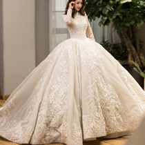 European style princess style bride long sleeve simple atmosphere main wedding dress 2021 New Moren Super fairy dream temperament tailing