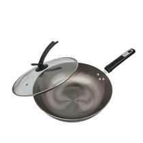 Raw Iron Frying Pan Flat-bottomed Iron Pan Straight cast iron flat-bottomed frying pan with frying pan with glass lid