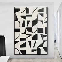 Pure hand-painted oil painting black and white abstract geometric porch decorative painting simple living room sofa mural modern corridor hanging painting