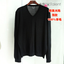 Special Promotion Europa Plus Size Mens Thin Sweater 100% Wool Black Pure Wool V-neck Cardigan
