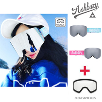 Send lenses] ASHBURY Korean ski goggles men and women display version Big Lens face small black pants wear 2