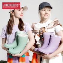 joycorn Plus can macaron rain boots fashion non-slip water shoes female adult middle tube rain shoes wear rubber shoes winter