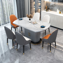 Bright rock board dining table and chair combination modern simple light luxury high-end storage telescopic folding small apartment round table