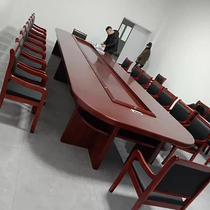 Office conference table long table oval stickers solid wood leather large conference room paint for meeting table and chairs