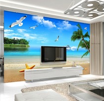 3d Sea View Beach scenery TV background wall integrated wall panel living room sofa sea blue sky bamboo wood fiber decoration