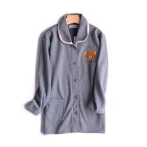 Day single in thin velvet cartoon cardigan long sleeve home clothes collar and pocket pajamas top size