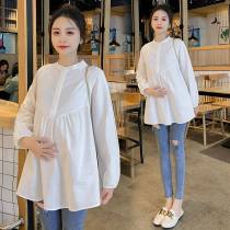 Pregnant Woman Shirt Spring Autumn Shirt White Long Sleeve Fall Autumn Clothing White Shirt Autumn-Style Jacket Big Code Loose Even Dress