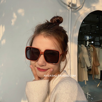 Large frame square sunglasses female ins Korean version 2020 fashion round face sunglasses line small red book White plain face